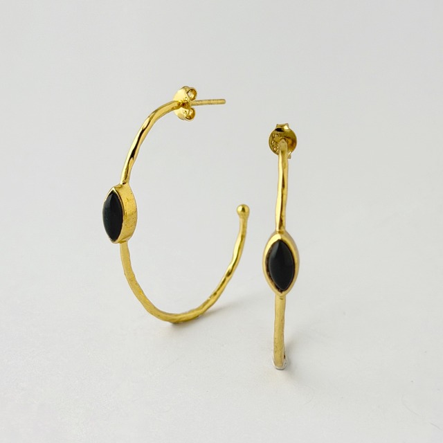 Gold Coating  オニキス フープ スタッド ピアス
