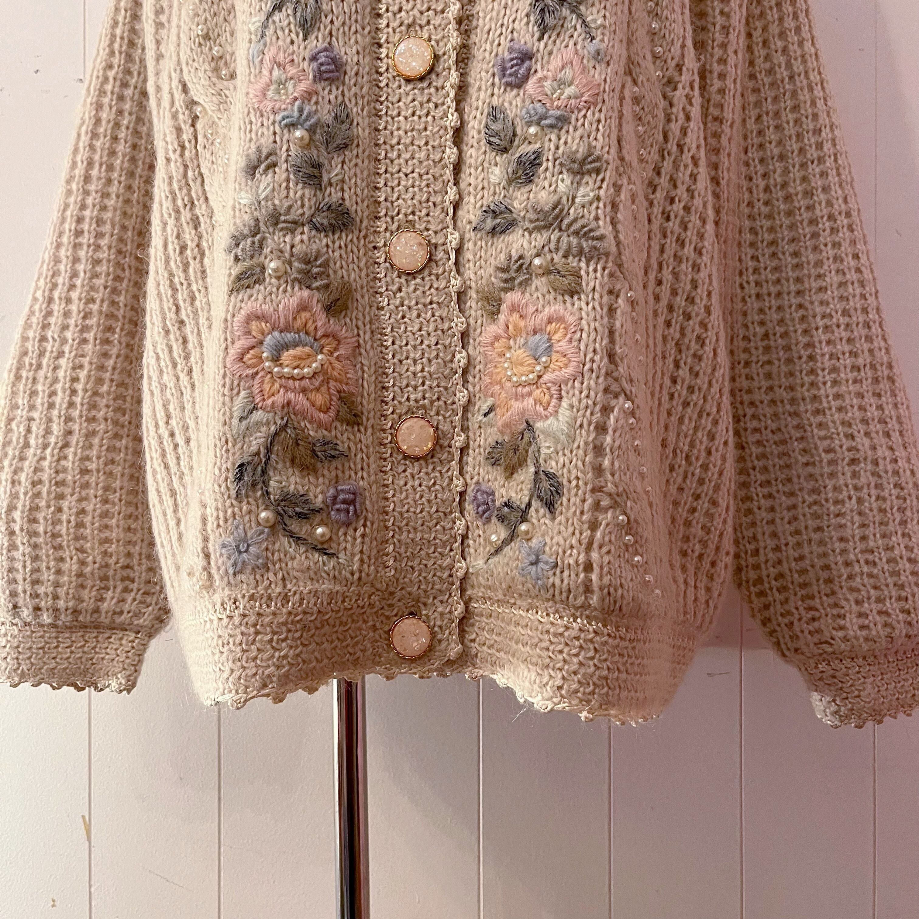 pastel flower embroidery cardigan