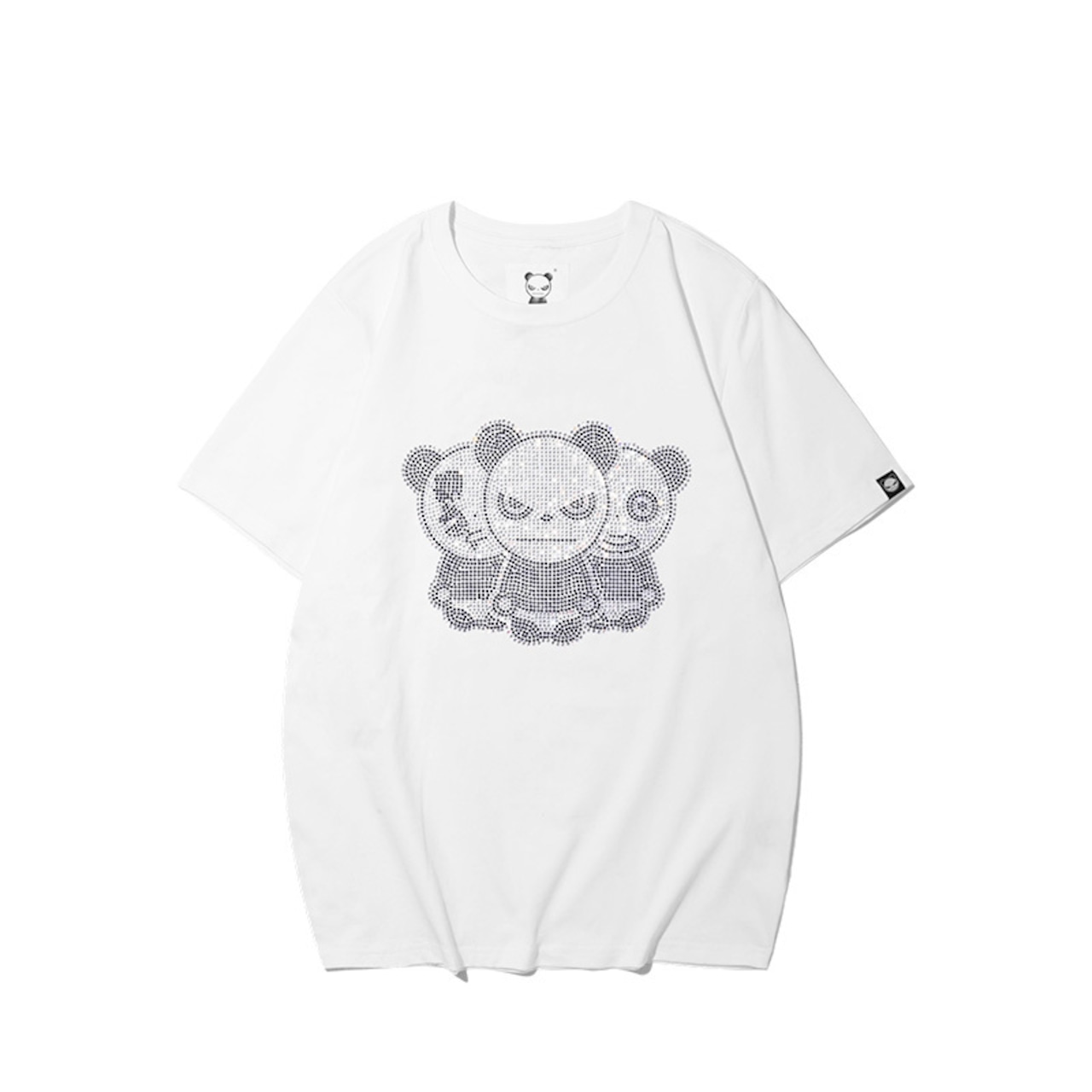 送料無料【HIPANDA ハイパンダ】メンズ 3パンダ ラインストーン Tシャツ MEN'S TRIO LOGO RHINESTONE PANDA SHORT SLEEVED T-SHIRT / WHITE・BLACK