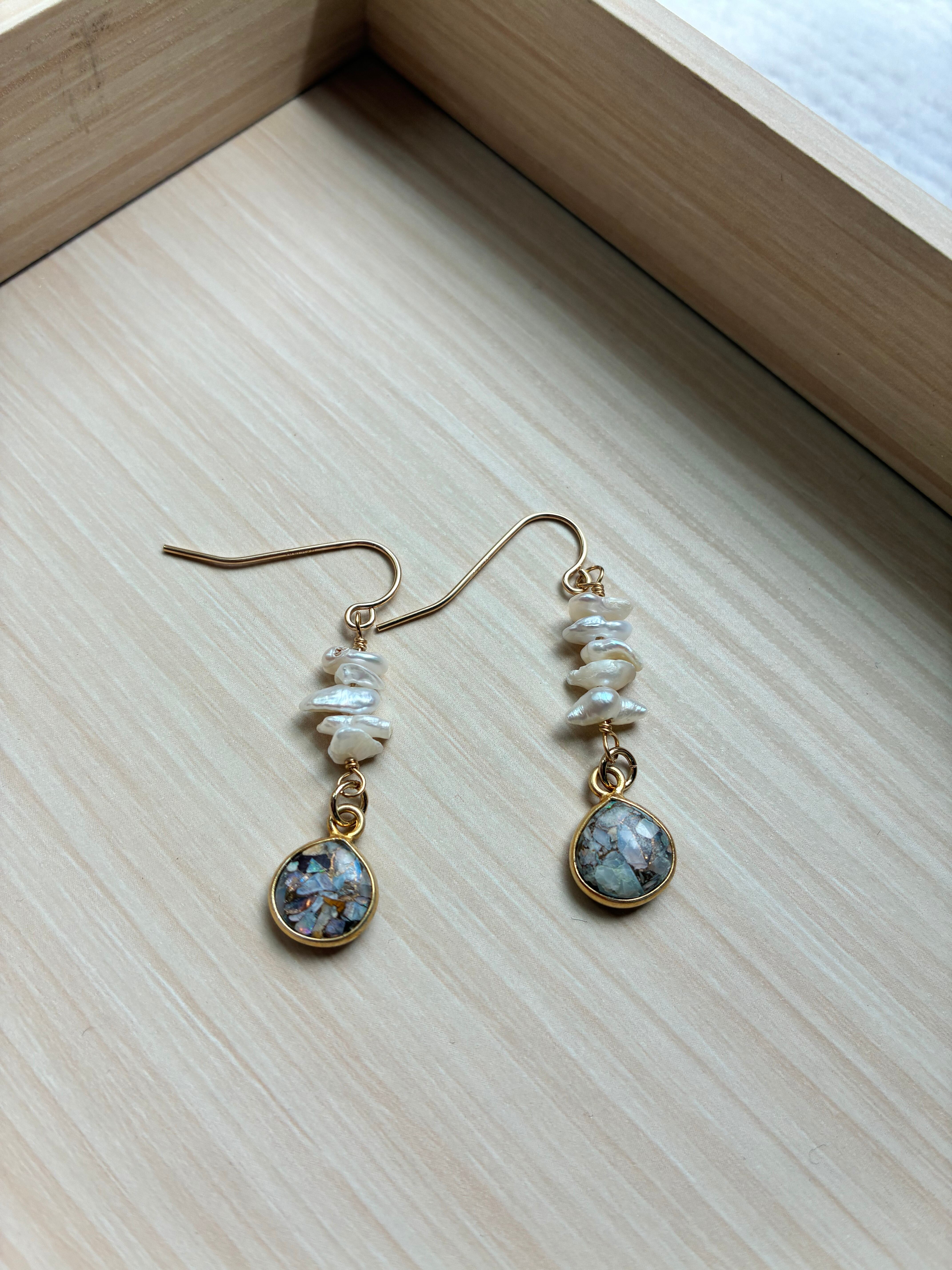 コッパーオパールとケシパールのピアス 14kgf | kanani コッパーオパールとケシパールのピアス 14kgf | kanani