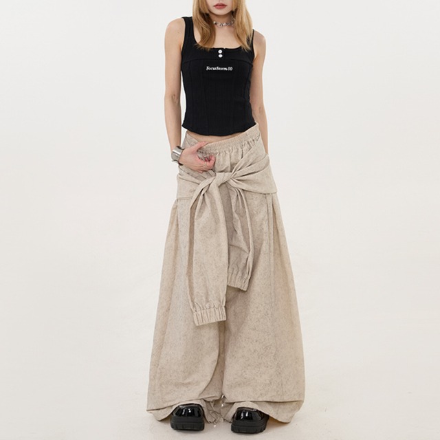 wide leg pants with a waist wrap style　腰巻風ワイドレッグパンツ　J0947