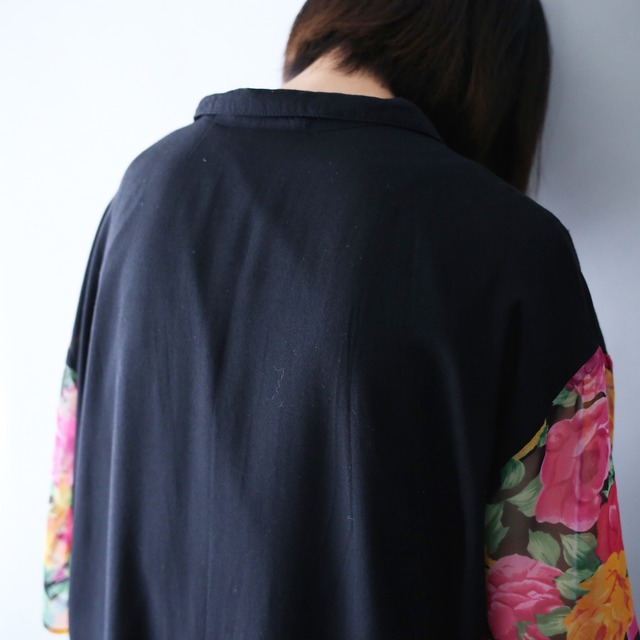 flower pattern sheer fabric sleeve design mode design shirt