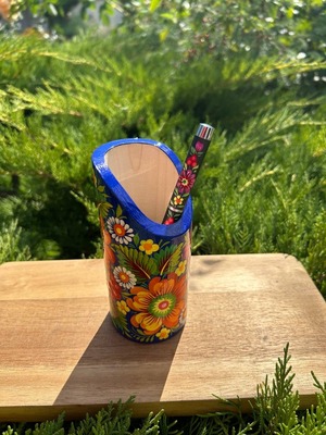 ペトリキウカ塗り　木製ペンスタンド　(ティモシェンコ作)