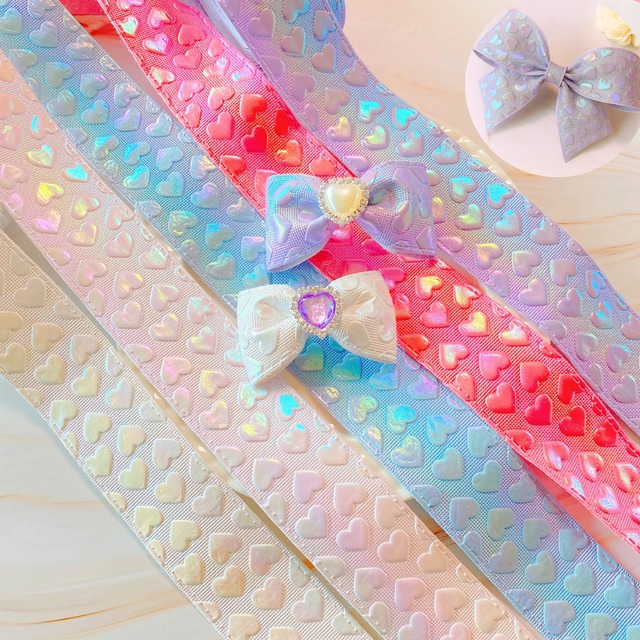 ★新色追加★ 40mm幅 　偏光　ぷっくりハート　PVC　リボン　　