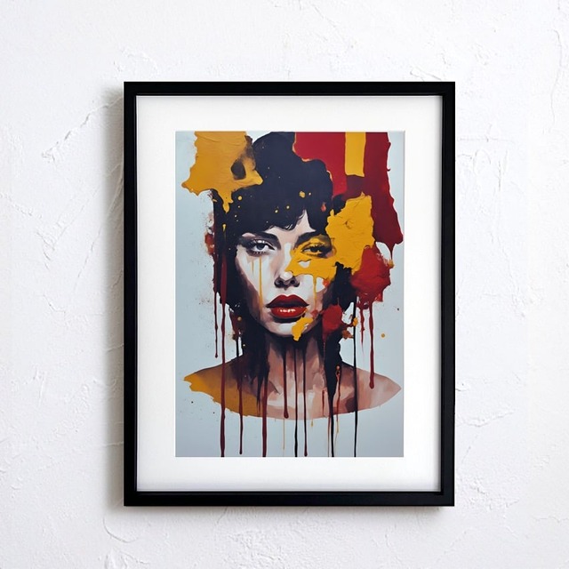 Mustard & Ketchup Woman｜情熱と遊び心が共存するモダンポップアートポスター｜赤と黄のコントラストが空間を刺激的に彩るA3ポスター