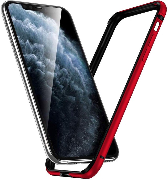 Smoony iPhone12 用ケース / iPhone12 Pro 用 バンパー，アルミバンパー レンズ保護 耐衝撃 ストラップホール付き [アルミ+シリコン 二重構造] 軽量 一体感 ボタン保護 アイフォン12/12pro 用バンパー おしゃれ (for iPhone12 / iphone12pro, レッド)
