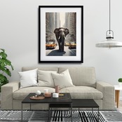 Elephant Trip｜象が都会を旅するピンクのコラージュアート｜子供部屋・リビングを明るく彩る額縁付きインテリアポスターA2ポスター