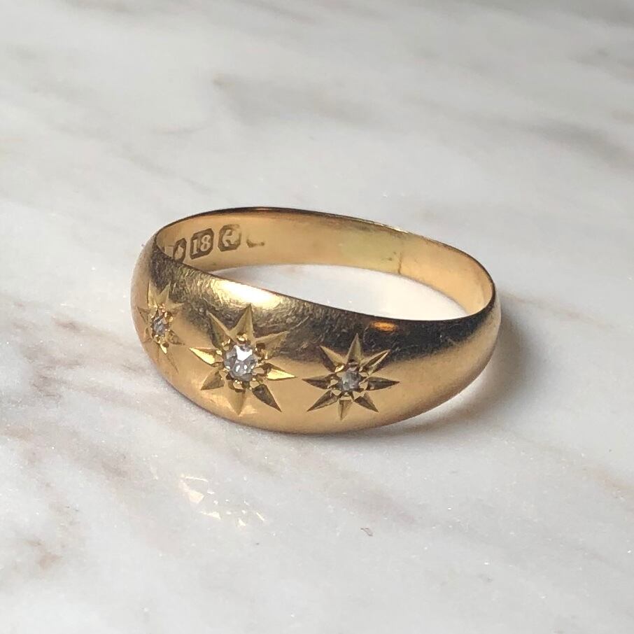 antique 18ct gold gypsy ring set with 3 diamonds | NOIR ONLINE antique 18ct gold gypsy ring set with 3 diamonds | NOIR ONLINE