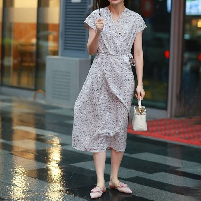 【Le choix de Wakako】フレンチエレガントリネン洗えるエレガントティーブレイクドレスOp-431803