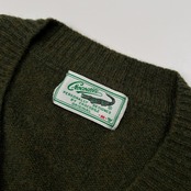CROCODILE クロコダイル ワンポイント刺繍 Vネック ウールニットセーター サイズ M /メンズ/グリーン