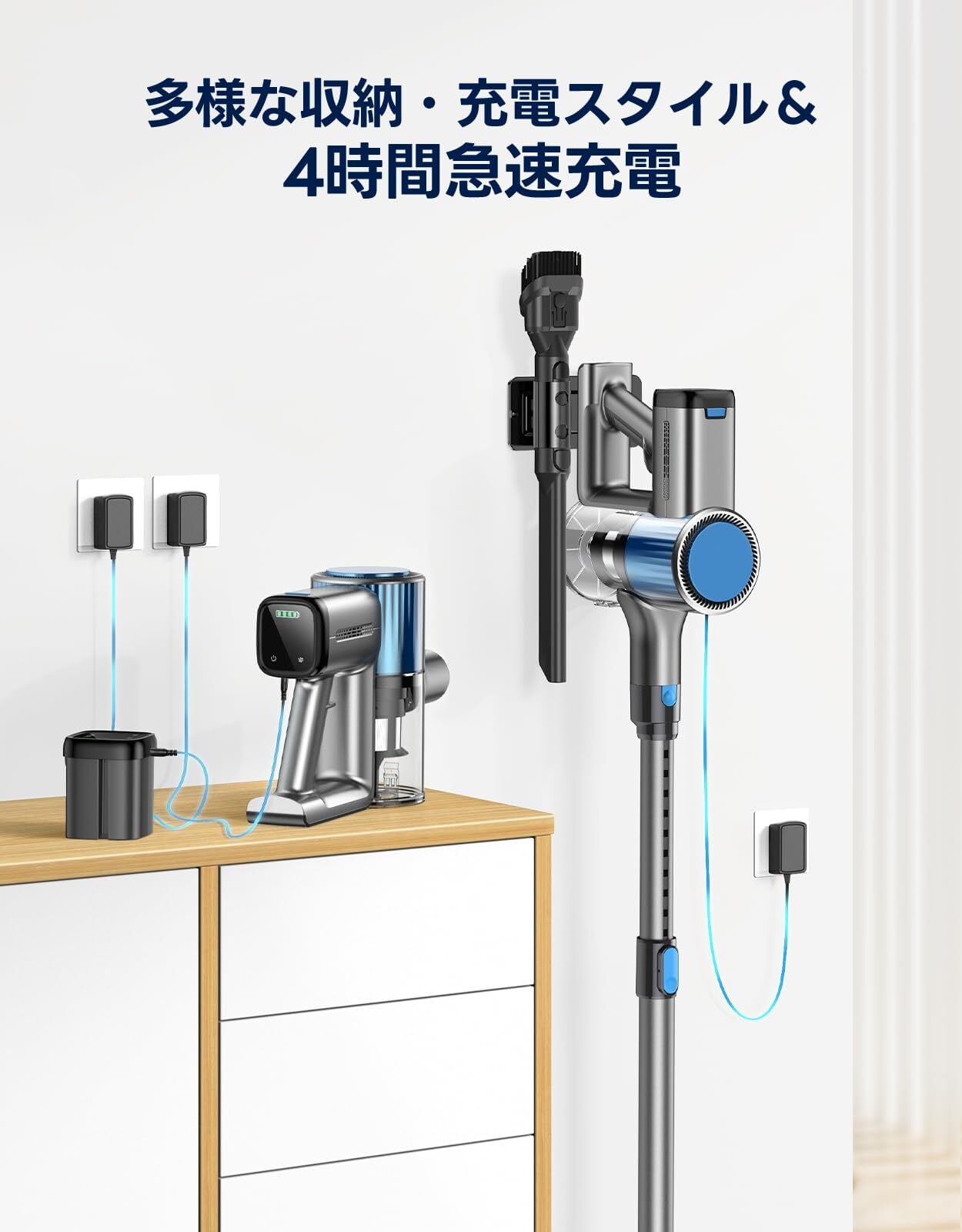 掃除機 コードレス 50Kpa強力吸引 グリーンLEDライト LEDディスプレイ