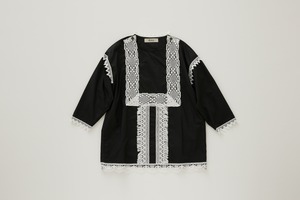 【24SS】elfinfolk (エルフィンフォルク)Cotton Typwriter Lace dress shirt black (110cm/125cm) シャツワンピース