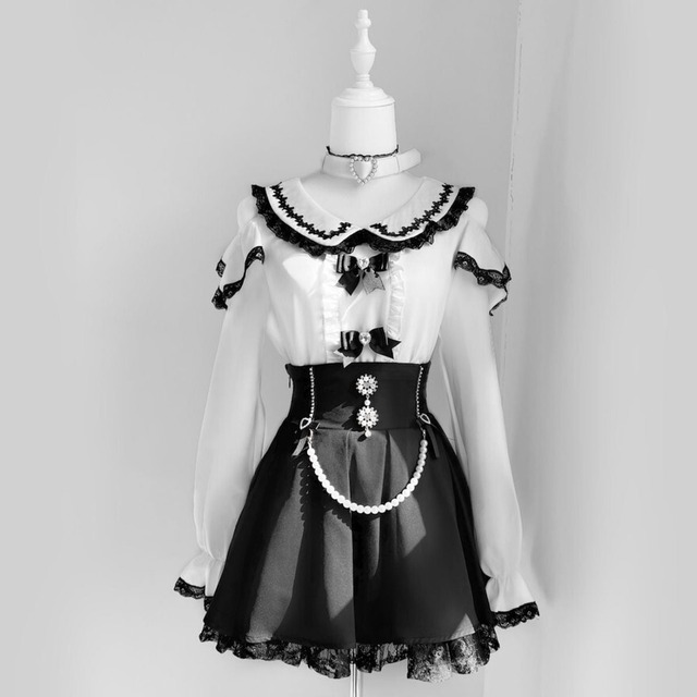 地雷 系 量産型 ハイウエストスカート｜パールチェーン付き美脚フレア×レースペチで盛れる最強シルエット