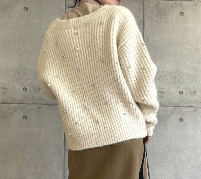 SALE！　ROSIEE ロージー　ランダムビジューふわふわニットカーデ　R591207