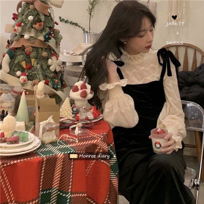 ベルベットドレス レディーススカート オータムウィンターブラックロング 秋物 冬物 モンロー86952300700