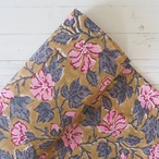 ブロックプリント生地【50cm単位】インド綿 花柄 オークル×ピンク #42385-BR1