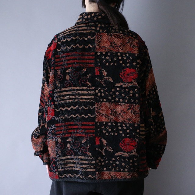 "reversible" art leaf pattern chenille weaving jacket