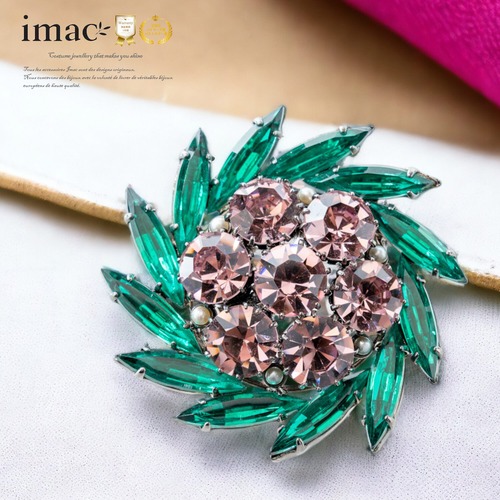 ブローチ ラインストーン グリーン パープル 153054