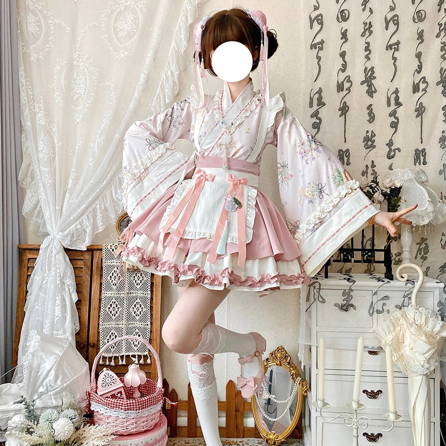 あいり様オーダーページです。クカカ　服ロリータ日和ワンピース4着 和風×メイド×ロリータ】フリルエプロン付きワンピース（イベント衣装