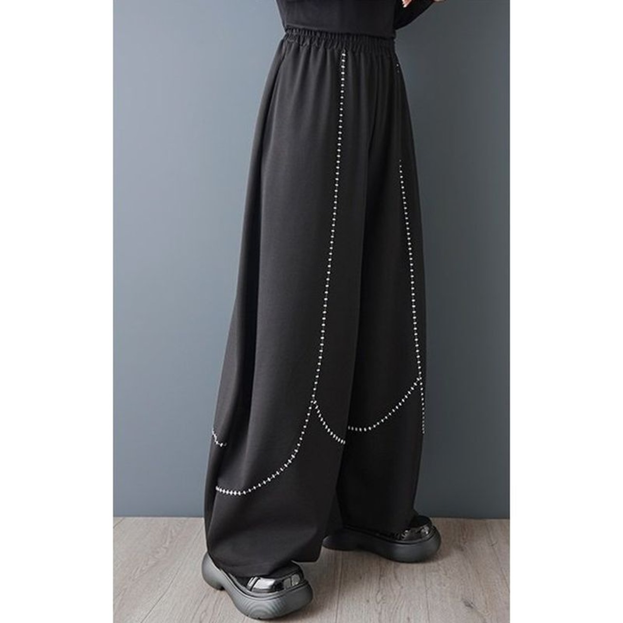 曲線 ステッチ ワイド パンツ  00366