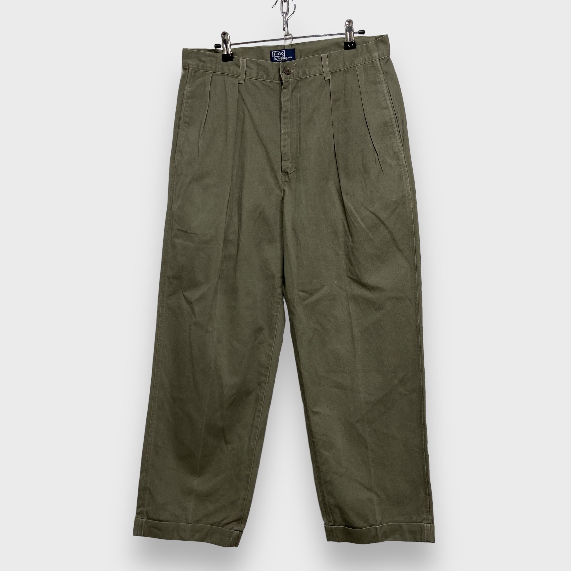 80s USA製 ラルフローレン 2タックチノパンツ カーキ W33L34 80s USA製 ラルフローレン 2タックチノパンツ カーキ W33L34