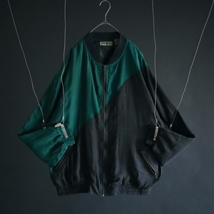 Dead stock over silhouette bias switching design silk blouson