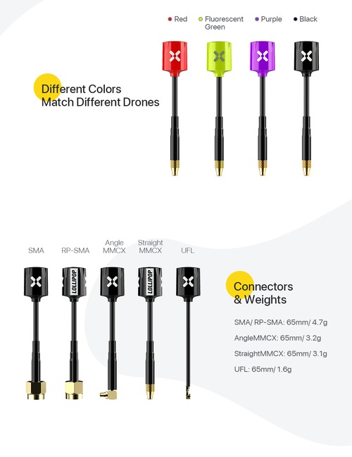 FOXEER 5.8G Micro Lollipop 2.5dBi High Gain Super Tiny FPV Omni Antenna 2pcs 各種