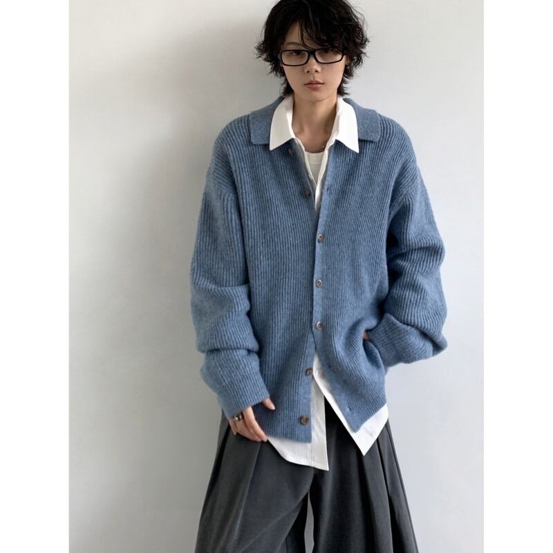 jiwuusユニセックス襟付きシルエットニットセーター