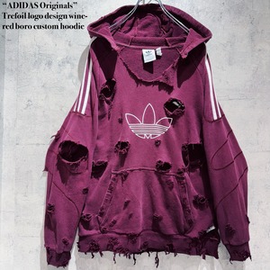“ADIDAS Originals”Trefoil logo design wine-red boro custom hoodie