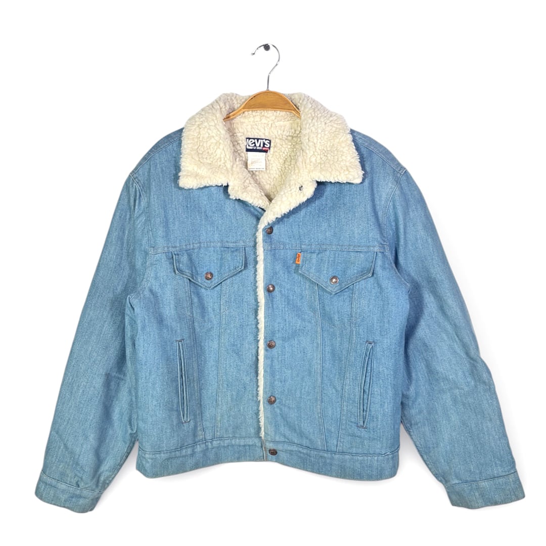 70s リーバイス USA製 ヴィンテージ ボアジャケット ボアジャン ライトデニム シャンブレー生地 オレンジタブ ランチJKT Levis メンズL 古着 DA0081