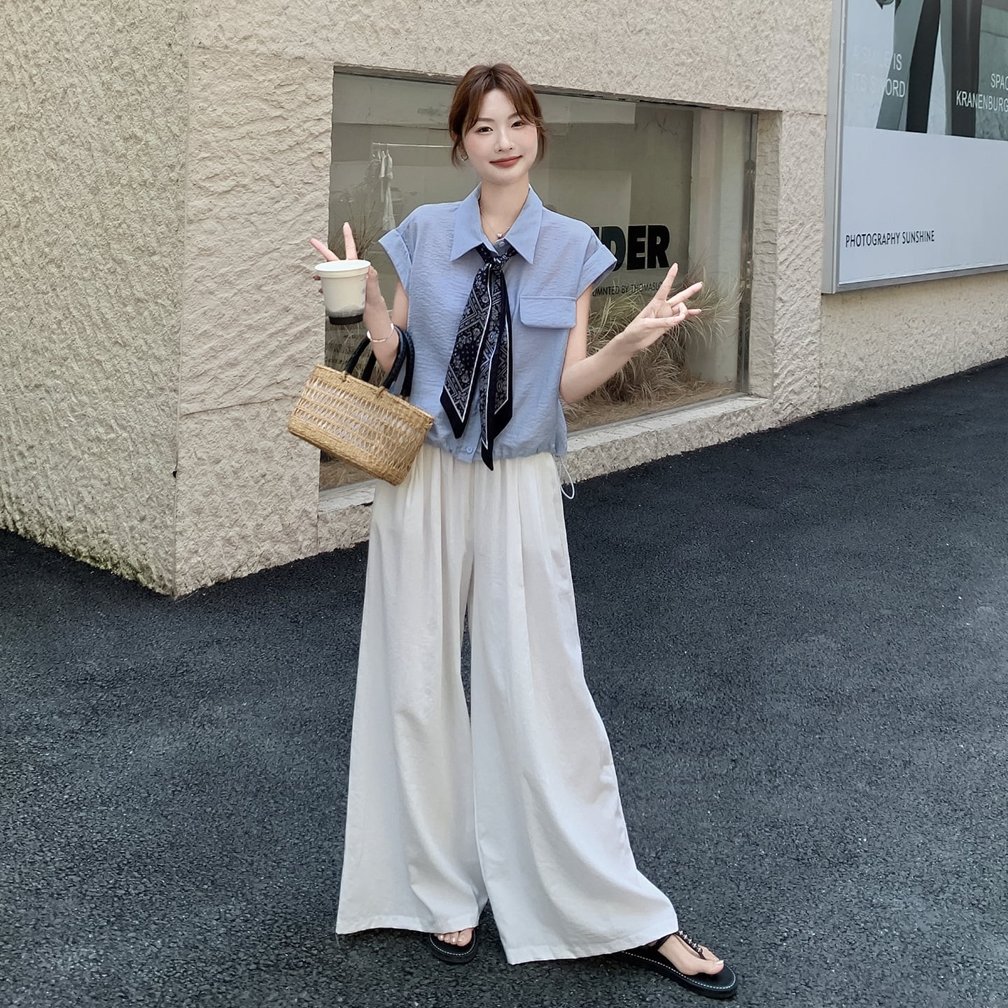 set】ノースリーブシャツ×ワイドパンツセット M32561 | nanastyle