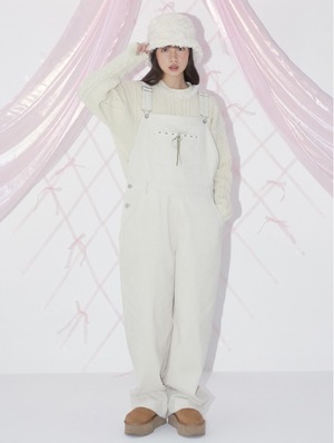 [MARGARIN FINGERS] RIBBON CORDUROY OVERALL (IVORY) 正規品  韓国 ブランド 韓国ファッション 韓国代行 マーガリンフィンガーズ 日本 店舗