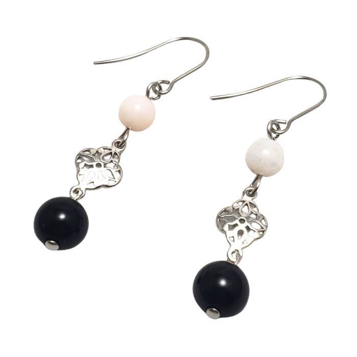 浮気防止のお守り オニキス ピンクオパール パワーストーン ピアス 天然石 恋愛運 ハンドメイド アクセサリー かわいい おしゃれ レディース ギフト プレゼント 金属アレルギー 対応 ギフト イヤリング変更可 送料無料