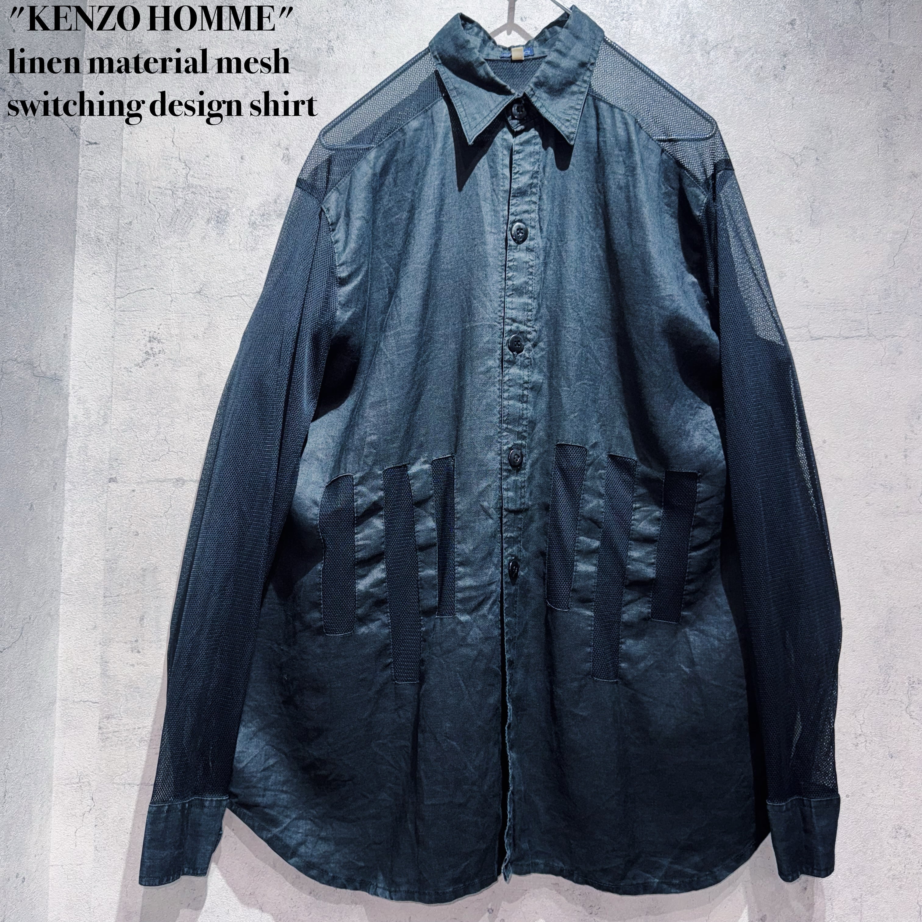 "KENZO HOMME"linen material mesh switching design shirt