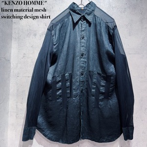 "KENZO HOMME"linen material mesh switching design shirt