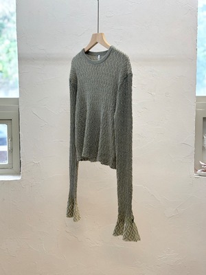 Links Pattern Sleeve Slit Pullover / GRAY×YELLOW
