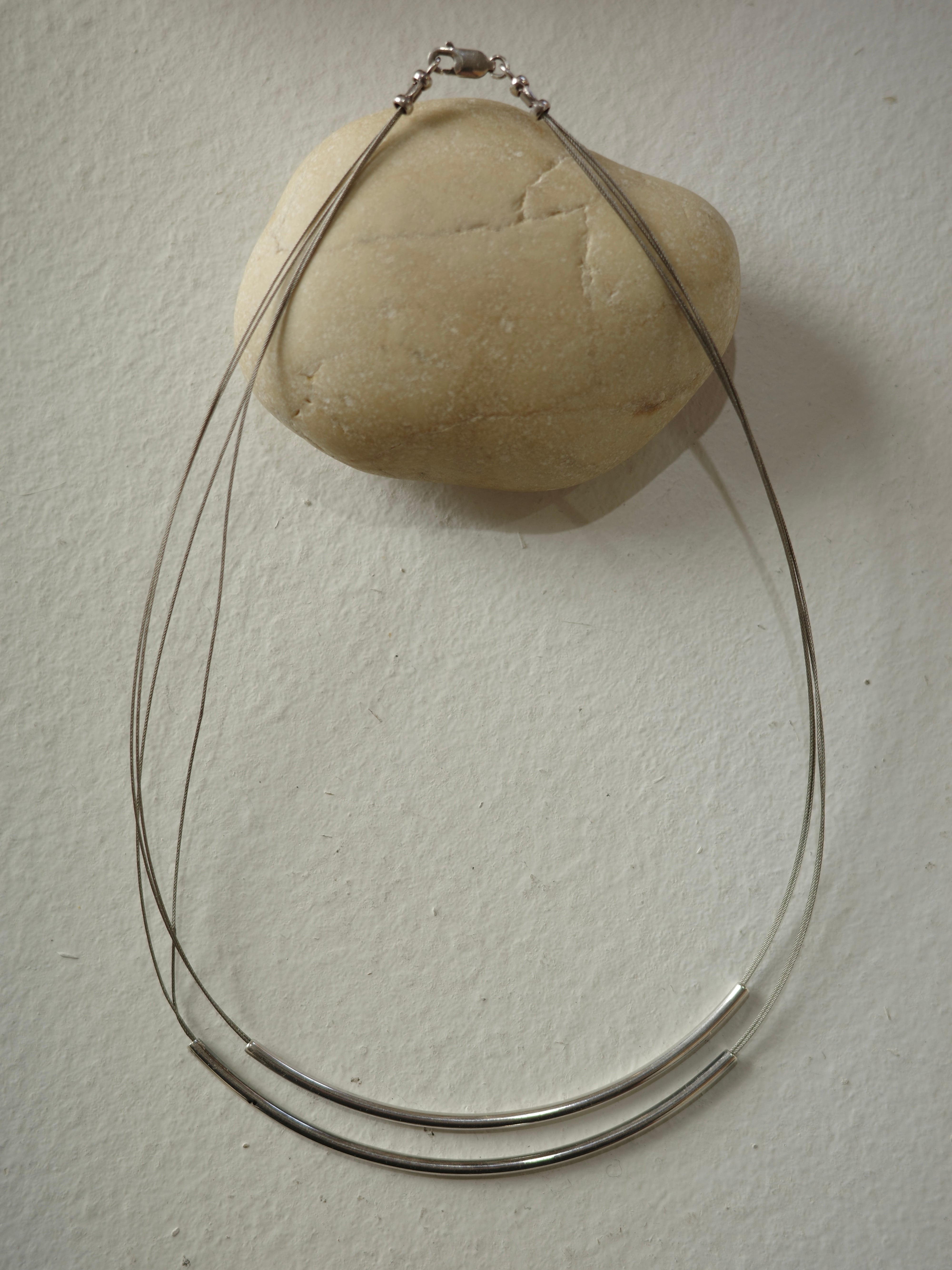 <vintage silver925>tube layered necklace