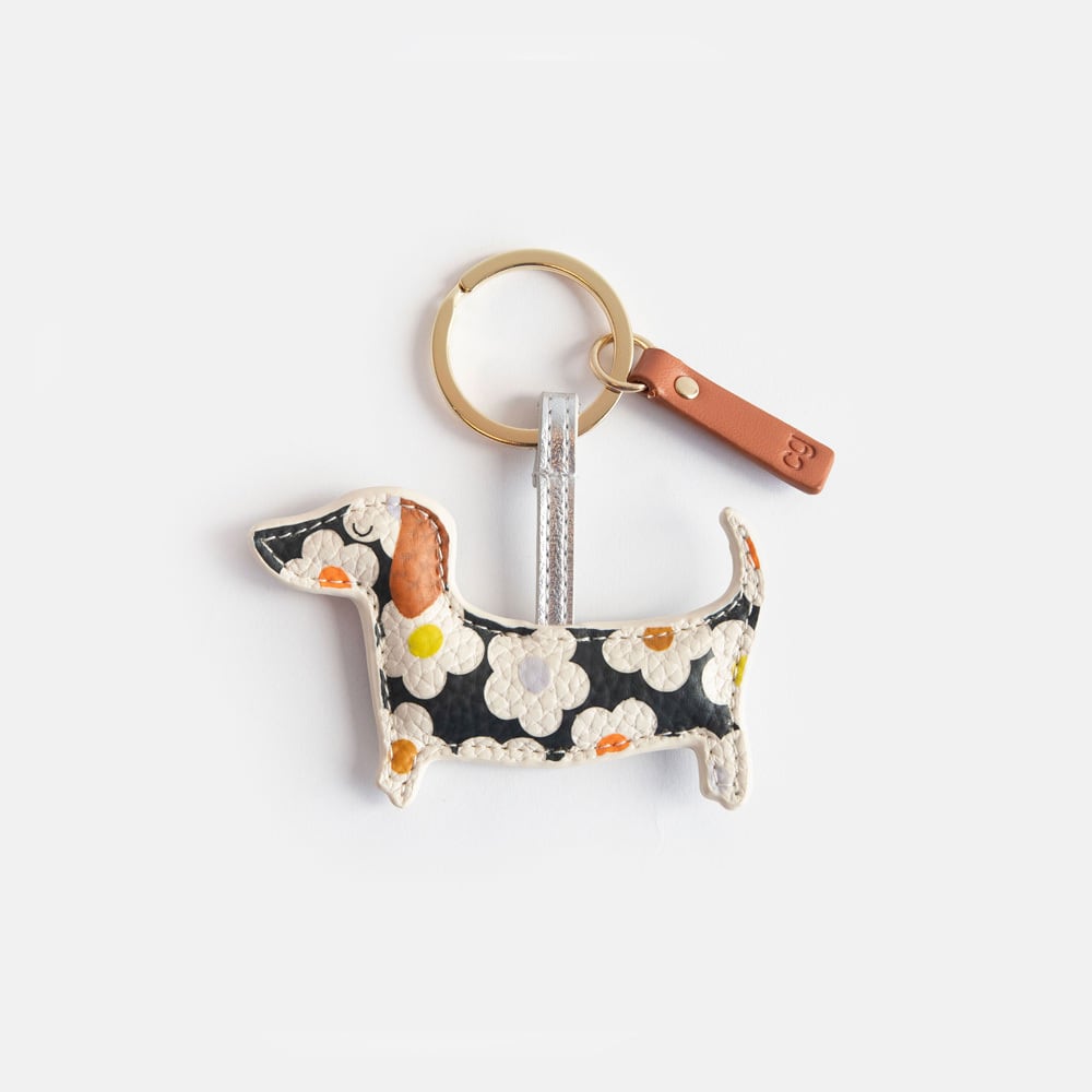 MULTI FLOWER CHARCOAL SAUSAGE DOG NOVELTY KEYRING_NOV159