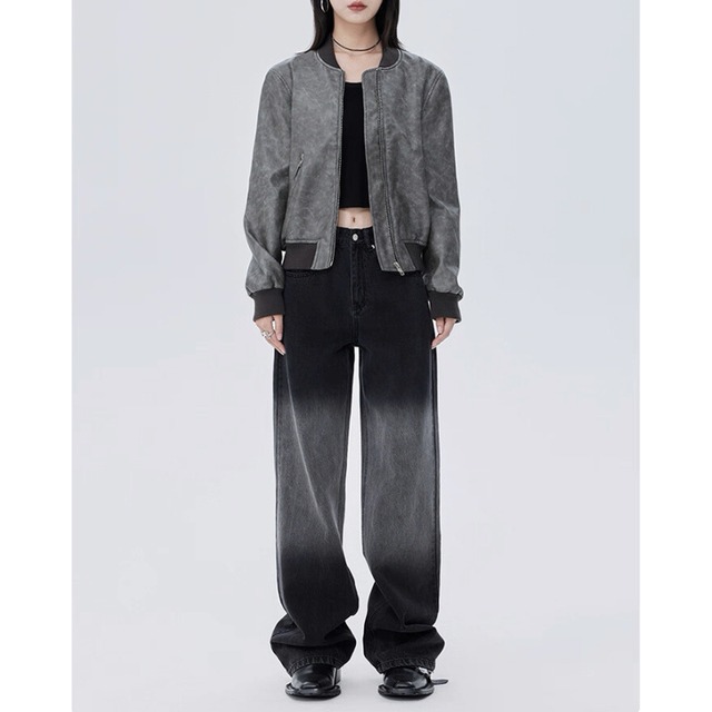 Washed texture rib bomber jacket C1416