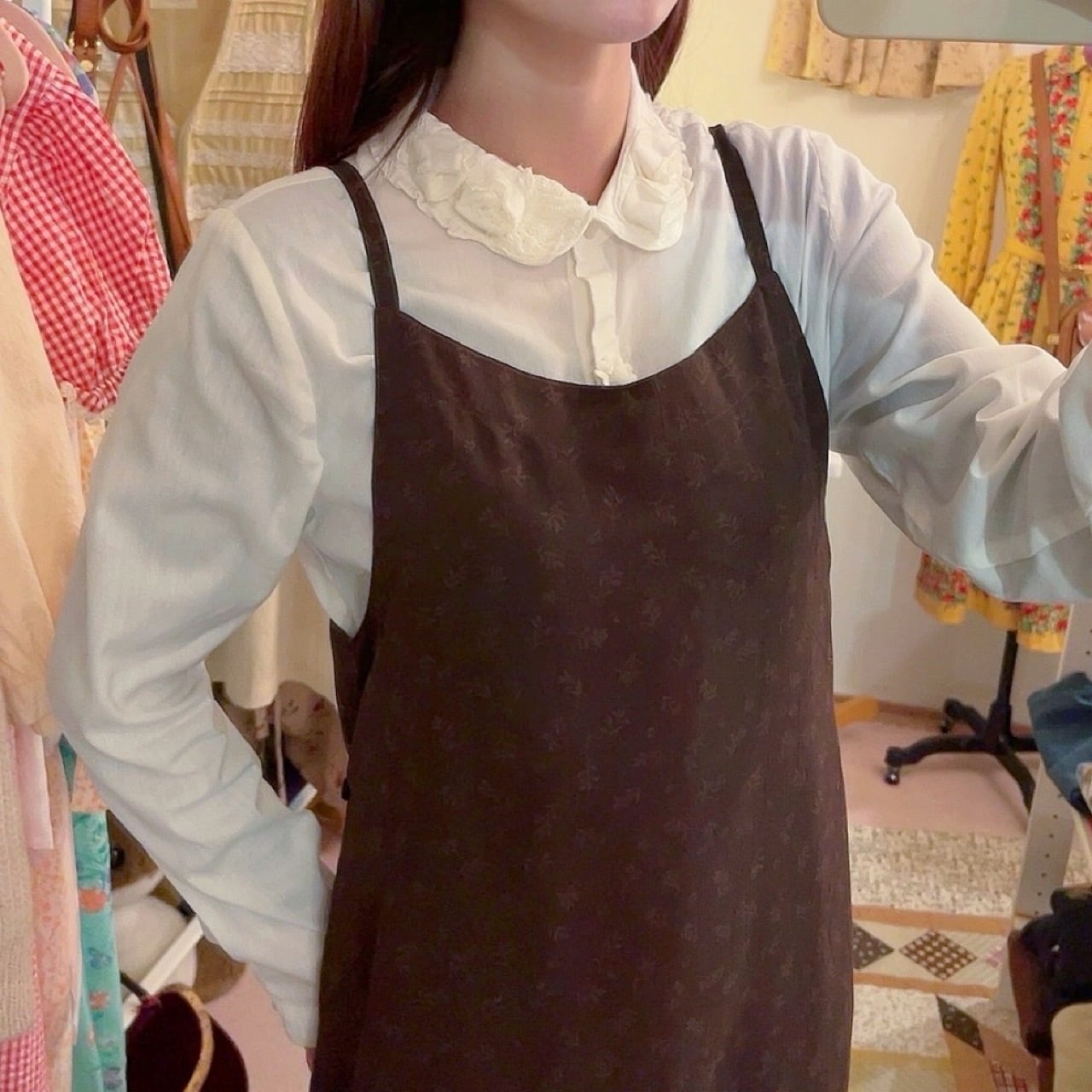 brown camisole sheer one-piece