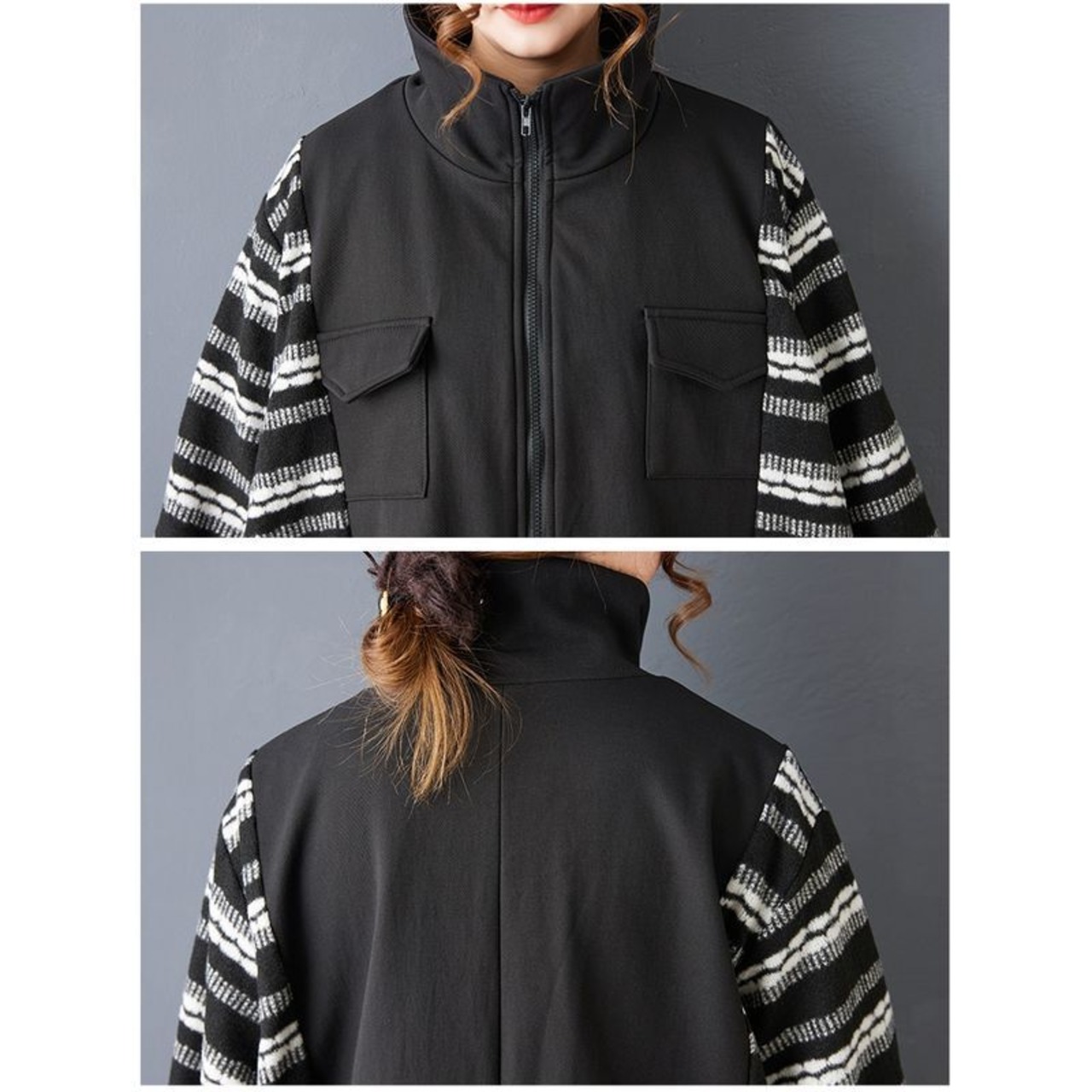 ボーダー 切り替え ジップアウター  60068