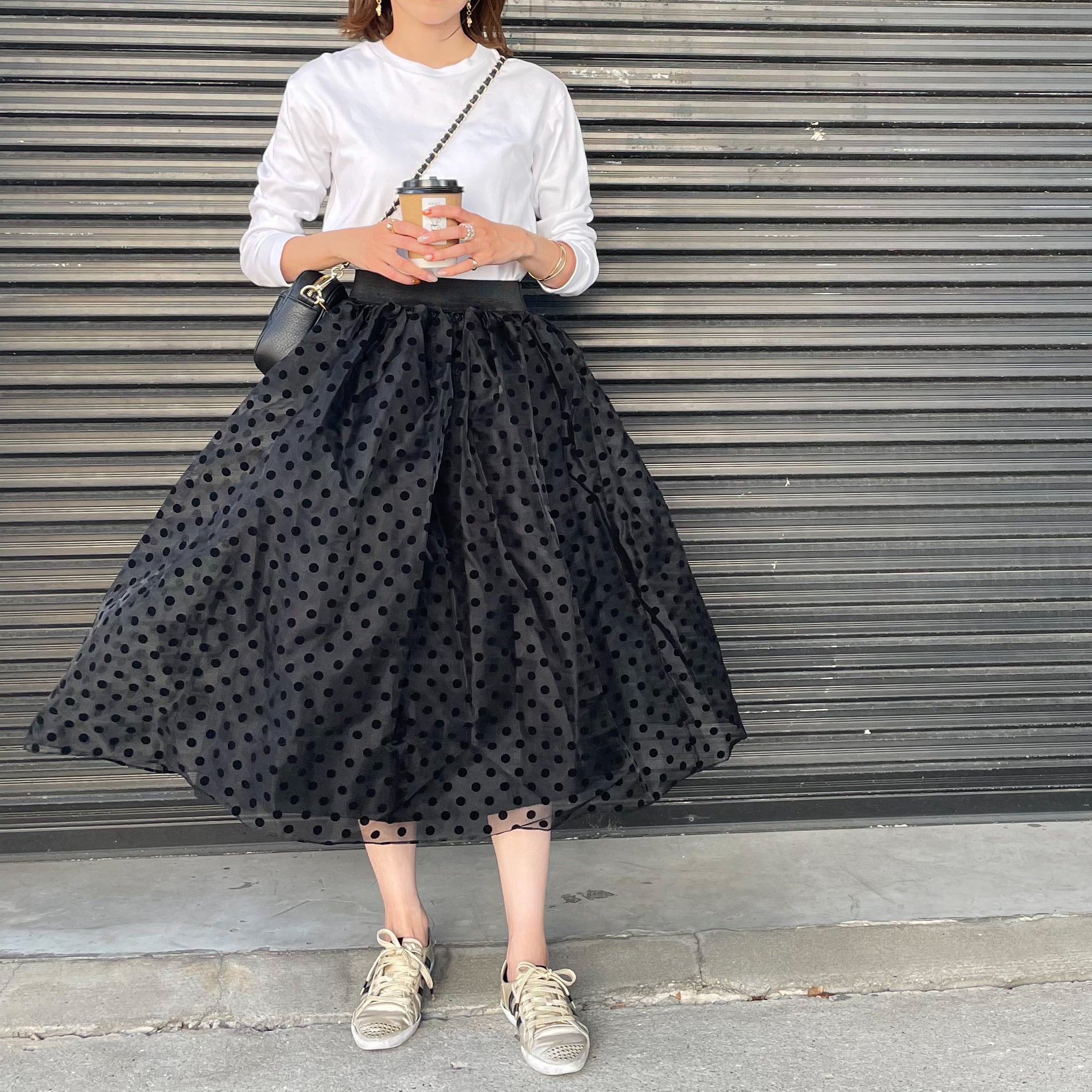 akiki POLKA DOTS SKIRT black