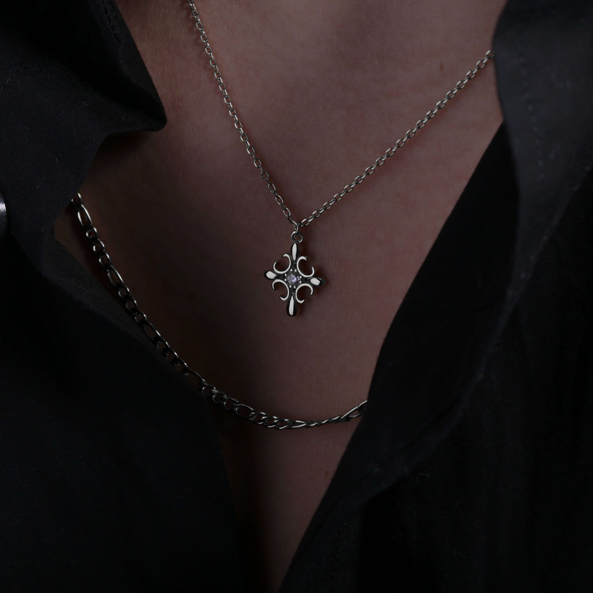 S925 Zirconia cross diamond necklace SILVER | BLACK CLAW「ブラック