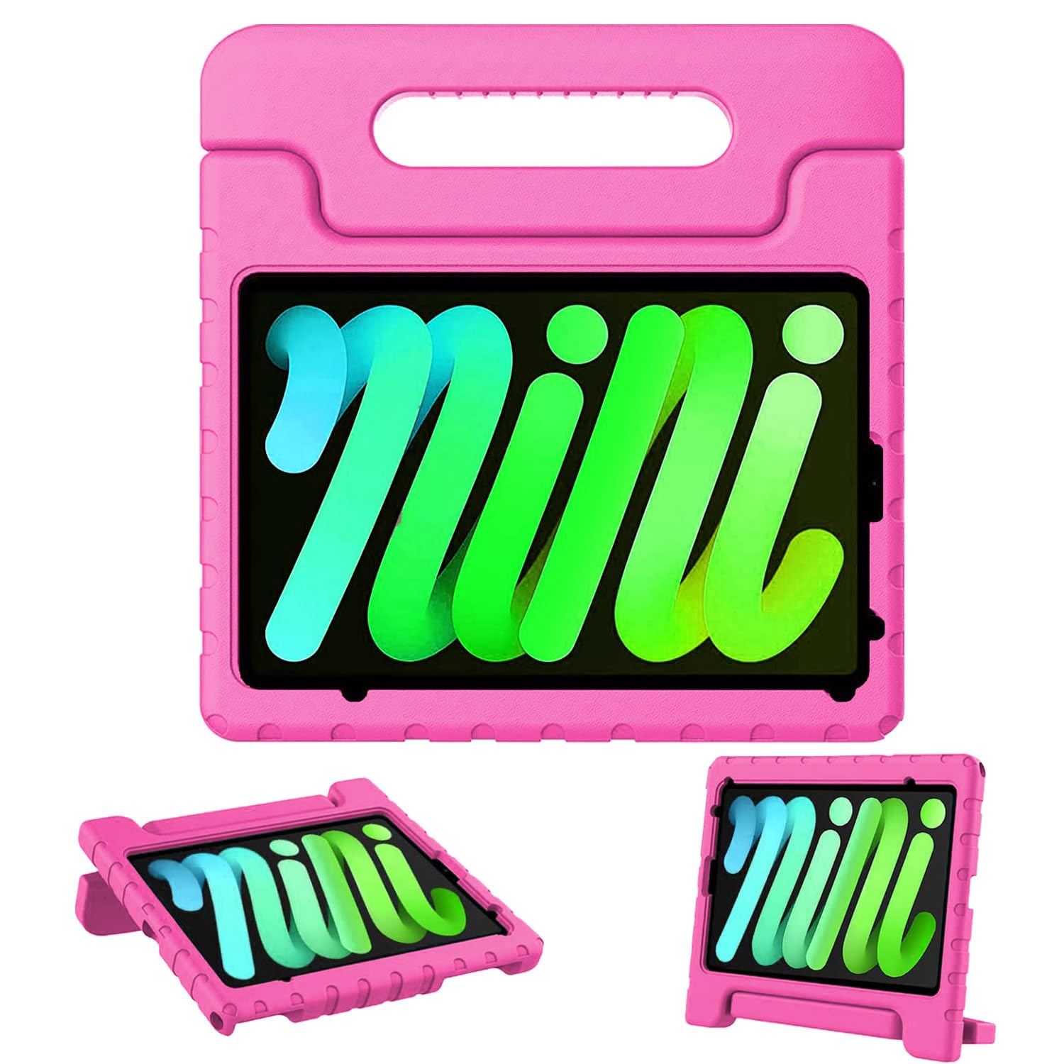ANCEGO iPad mini7 ケース (A17 Pro、2024) iPad mini 第7 6世代 キッズケース (8.3インチ、2024/2021) アイパッド カバー 子供 保護ケース ハンドル付き 超軽量 耐衝撃 スタンド機能 (ピンク)