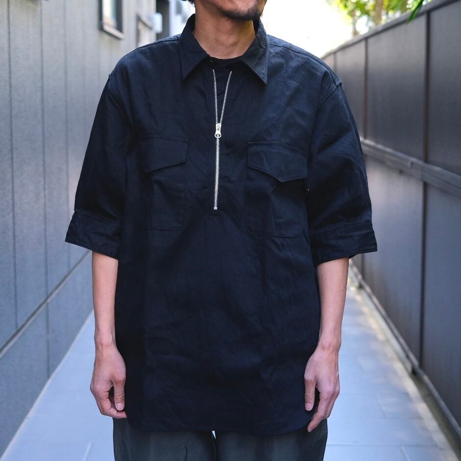 Sans limite(サンリミット) /10ozデニムプルオーバージップアップ五分袖シャツ-super black-(S2501386)