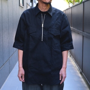 Sans limite(サンリミット) /10ozデニムプルオーバージップアップ五分袖シャツ-super black-(S2501386)