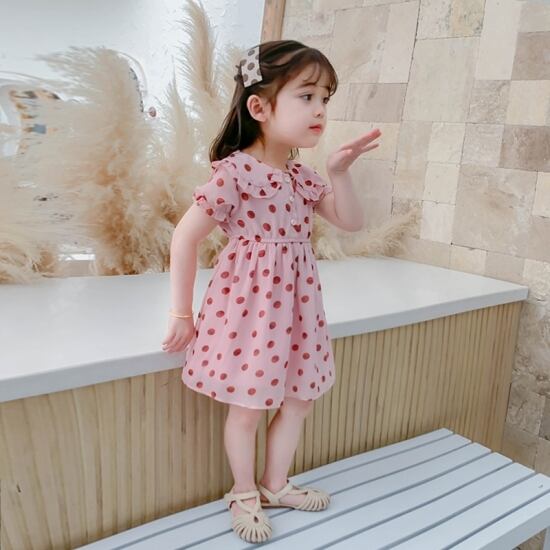 子供服 女の子 ワンピース かわいい ドット柄 水玉 プリント フリル