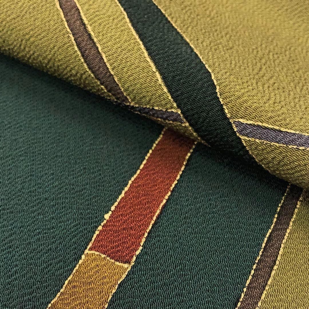 名古屋帯 抽象模様 金彩 縮緬 利休茶色 ガード加工 O-3601 | リユース  