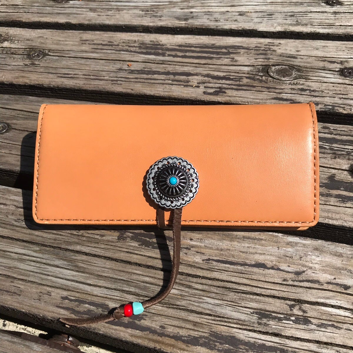 【コンチョ付き ロングウォレット/ターコイズカラー】 楽天市場】レザーウォレット メンズ コンチョ付き 長財布 本革