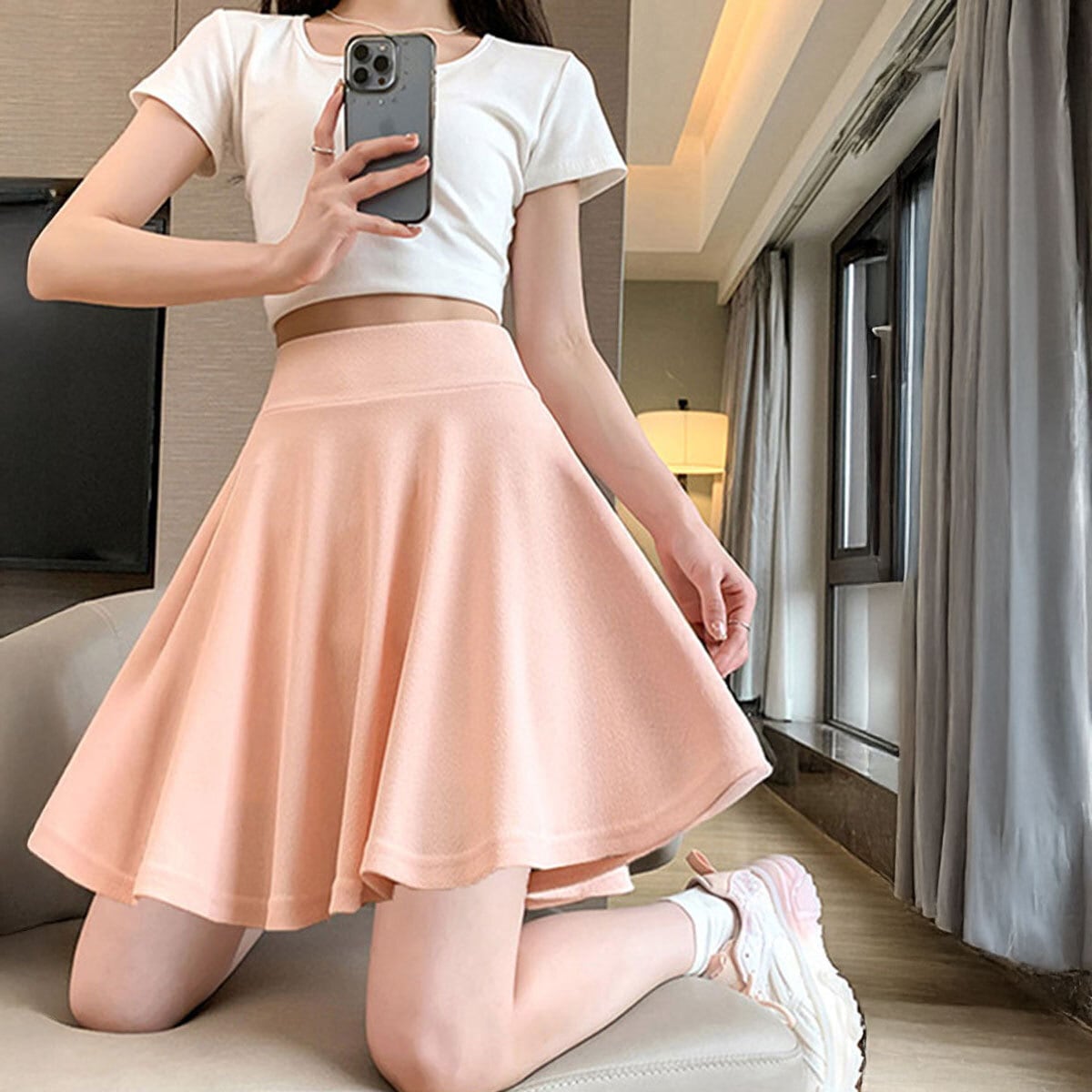 サーキュラースカート レディース ミニスカート 韓国 おしゃれ 大人 かわいい きれいめ シンプル 無地 春夏 ダンス 涼しい ウエストゴム 大人可愛い 大人女子